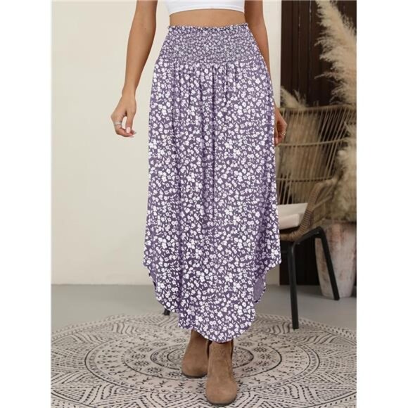 Women's Maxi Skirts Summer Boho Floral Floral Gray Purple - Picture 6 of 6